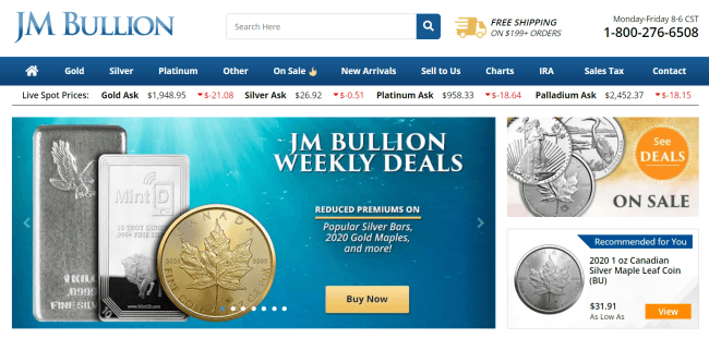 Screenshot di jmbullion.com
