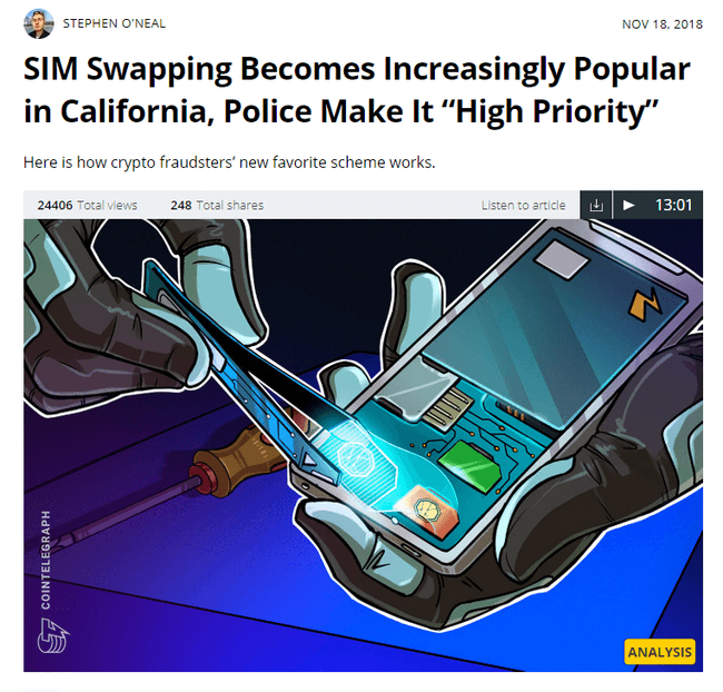 notizia con un titolo che scrive SIM Swapping diventa sempre più popolare in California